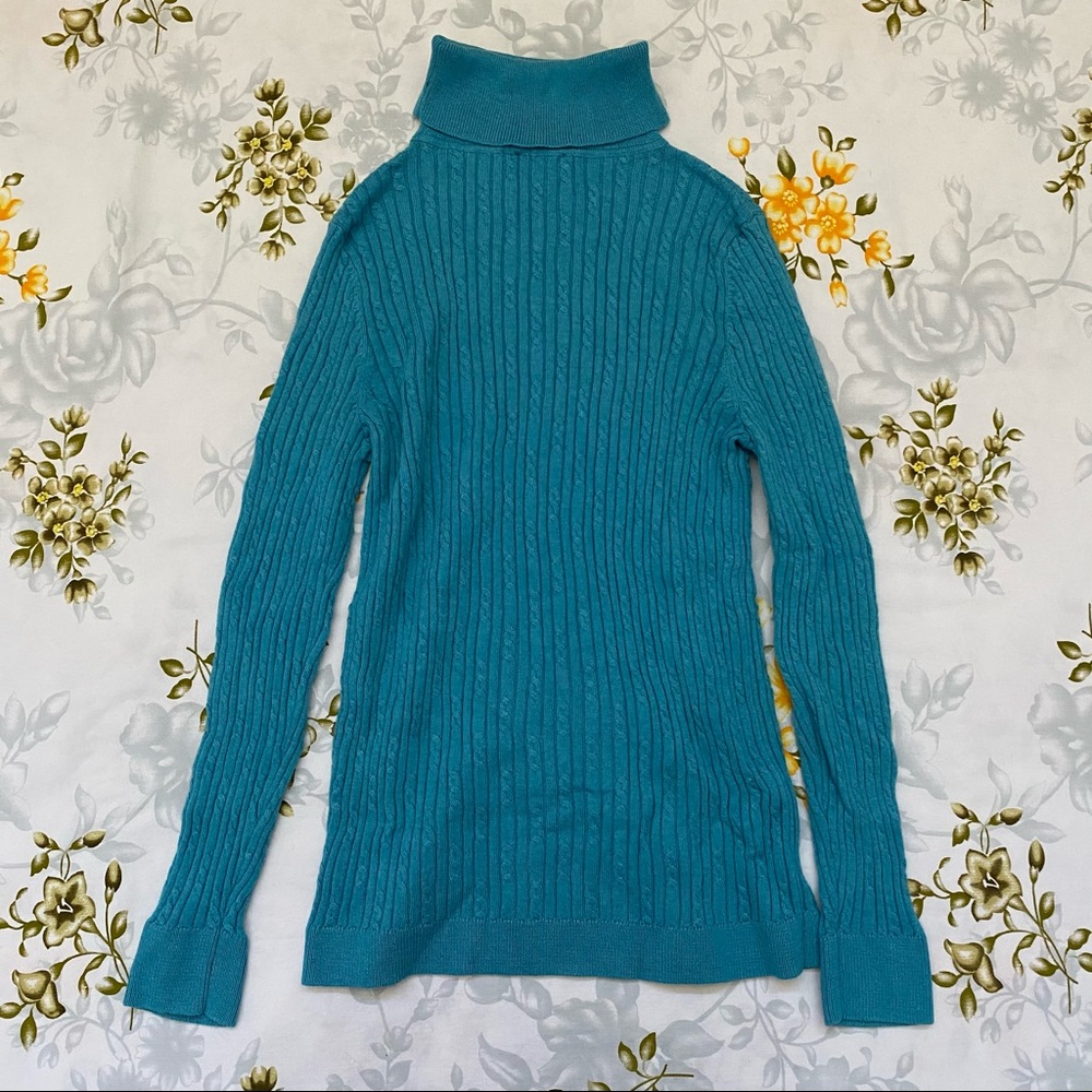 Talbots Size MP Cable Knit Blue Turtleneck